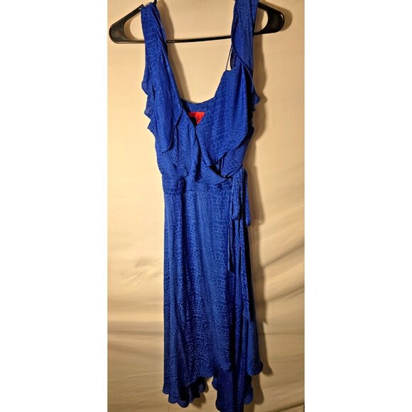 JLO Dresses & Skirts - Jennifer Lopez Blue Stunning Dress Wrap Style Silky Womens Size XS Small Ruffles